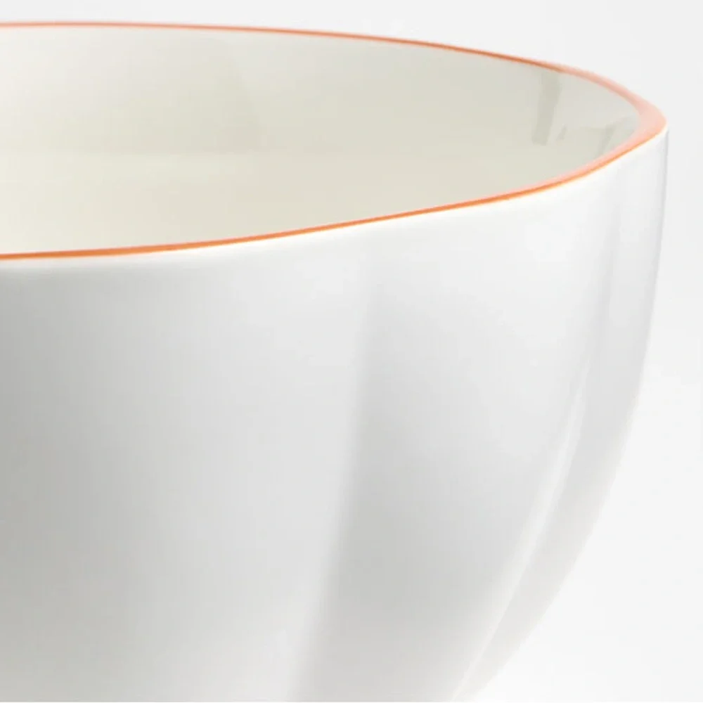 New! Crate&Barrel Large White Pumpkin Shaped Ceramic Server Bowl